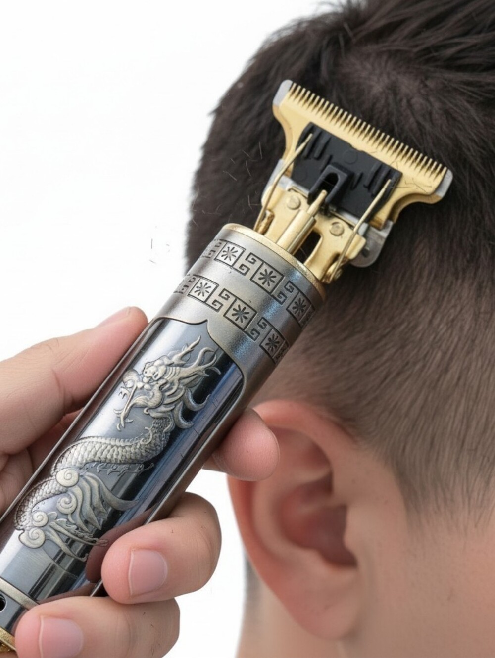 Intricate Dragon Engraved Cordless Rechargeable Hair Trimmer - Bronze & Gold